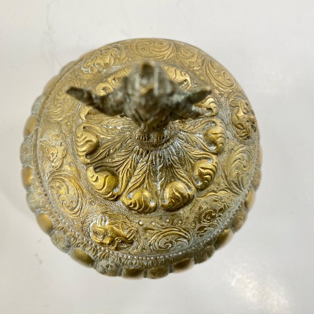 Vintage Hindu Goddess Laxmi Large Brass Pot & Lid Prosperity Abundance Light - Picture 7 of 11